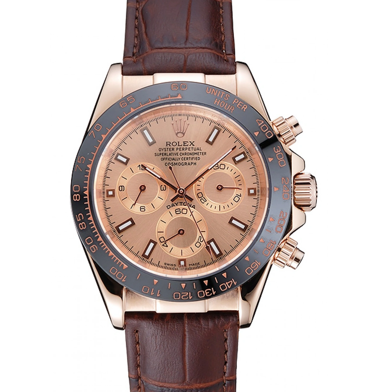 Brown Gold Cosmograph Leather Rose Bracelet Dial Case Rolex 1454243 Daytona Brown 1013